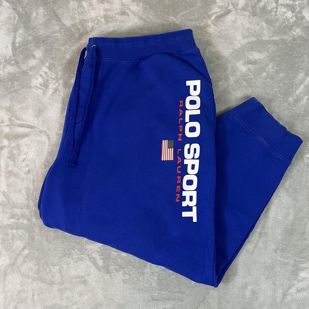 Polo Sport Ralph Lauren Mens 4XL 4XB Blue Sport Jogger Spell out Logo USA Flag